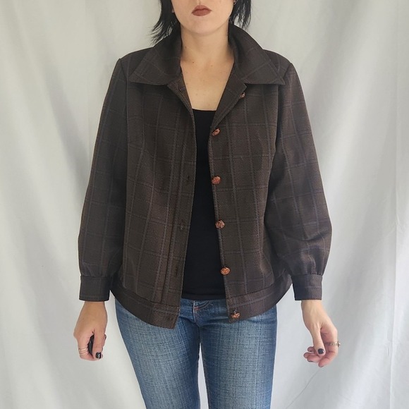 Vintage Tops - 70s‎ Home Made Brown and Blue Plaid Shacket